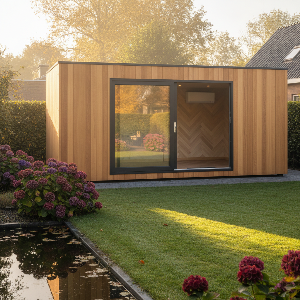 Luxe tuinkamer met Thermowood gevelbekleding en HR++ glas